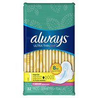 Always Ultra Thin Feminine Pads for Women, Size 1, Regular Absorbency, with Wings, Scented, 32 Count - Pack of 6 (192 Total Count)