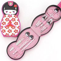 Ecurson 6 Pcs Set Japanese Doll Nail Care Clipper Manicure Pedicure Nail File Eyebrow Clip Ear Spoon Set (White)