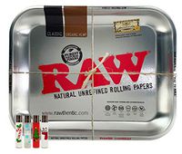 RAW Large Rolling Tray “Metallic”, with Clipper Christmas Lighter Collection - 5 Item Bundle