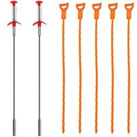 SENHAI 7 Pack Sewer Dredging Tools, 20 inch Hair Drain Clog Remover Drain Relief Auger Cleaning Tool (2 Stainless Steel and 5 Plastic)