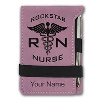 Mini Notepad, RN Rockstar Nurse, Personalized Engraving Included (Pink)