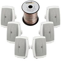 Yamaha NSAW350W Durable All Weather Speaker System - White (6 Speakers + AmazonBasics Speaker Wire)