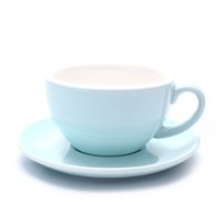 Coffeezone Barista Latte Art Cup and Saucer, 3 Capacity to Choose for Latte & Cappuccino & Double Espresso, New Bone China (Glossy Light Blue, 10.5 oz)