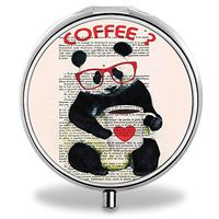 Panda Pill Case, Round Stainless Drug Organizer Container Medicine Cover for Pocket Daily&Weekly