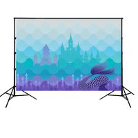 HUAYI 7x5ft Little Mermaid Birthday Party Backdrop Under The Sea Turquoise Blue Purple Fish Tail Castle Cake Table Banner Girl Baby Shower Photo Background Party Event Decor Photo Booth Props w-2168