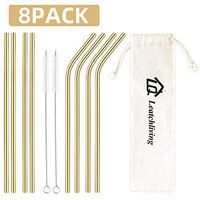 Leatchliving 8-Pack Reusable Stainless Steel Metal Straws, Smoothie Straws for Milkshakes, Frozen Drinks, Ideal Choice for Kitchen, Bar and Picnic Cleaning Brush Included Gold