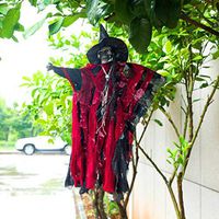 Indexshop Halloween Hanging Ghost Decorations Animated Witch Activated Scary Creepy Voice for Halloween Party Haunted House Great for Haunted Houses, Home Decor, Backyard Parties (Red)
