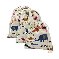 Yalulu 3Pcs/5Pcs Cotton Canvas Candy Gift Bags Cartoon Animal Printed Gift Bags Kids Birthday Party Favor Candy Drawstring Pouch Box (5Pcs,9.64 * 12inch)