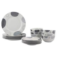 AmazonBasics 18-Piece Kitchen Dinnerware Set, Plates, Dishes, Bowls, Service for 6, Spotted