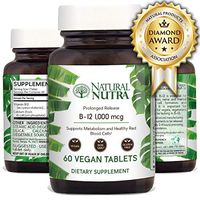 Natural Nutra Vegan Vitamin B12 1000 mcg, Cobalamin B 12 Supplement, Time Released with Calcium for Optimal Absorption, Energy and Brain Health, Non GMO, Gluten Free, Sugar Free, 60 Tablets
