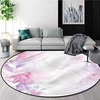 RUGSMAT Violet Modern Machine Washable Round Bath Mat,Graceful Floral Silhouettes Coffee Table Mat Non-Skid Living Room Carpet Round-71