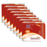 Tranquility ATN Adult Disposable Briefs with All-Through-The-Night Protection, M (32"-44") - 96 ct (Pack of 8)