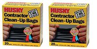 Husky HK42WC020B 42-Gallon Polyethylene Resin Contractor Clean-Up Bags, 20 Count, 4 ft L x 2 ft 9 in W x 3 mil T, Black, 2 Pack