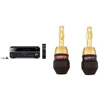 Yamaha RX-V385 5.1-Channel 4K Ultra HD AV Receiver with Bluetooth & AmazonBasics Speaker Connector Banana Plugs - 6 Pairs