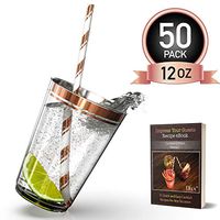 12 oz Rose Gold Rim Plastic Cups with Paper Straws - 50 Elegant Clear Rimmed Cocktail & Dessert Tumblers for Weddings & Special Events - Reusable or Disposable - With Drinks Recipe eBook