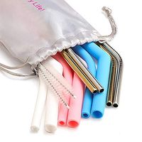 Silicone Straws,13 Set Eco-Friendly Drinking Straw Silicone & Stainless Steel Straws for 30 oz or 20 oz Tumbler with Cleaning Brushes Storage Pouch by Ieasky