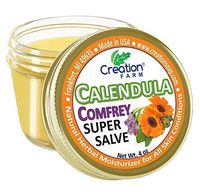 Calendula Comfrey Super Salve, Large 4 oz jar by Creation Farm Herbal Balm Salves Moisturizer Ointment No Gluten, No Soy, No Parabens, No GMO Herbs Grown and Made in USA Comforts Eczema, Psoriasis