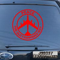Jursey Auto B-52 Peace Air Force The Old Fashioned Way Decal Sticker Car Vinyl pick size color die cut no background (red, 4'' (10.2cm))