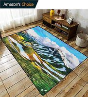 YucouHome Mountain Moroccan Area Rug for Girls Room, Watercolor Artwork Print of a Mountain Range Peaks Covered with Snow and Clouds, Fashionable High Class Living Dinning Room(8'x 10') Multicolor