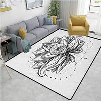 Lotus Print Area Rug Underlay, Tribal Tattoo Style Lotus Petal with Dots Shadow Ornamental Tribal Icon, Durable Rugs - Living, Dinning, Office, Rooms & Bedrrom, Hallway Carpet(4'x 6') Seal Brown White