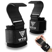 WYOX Sports Heavy Duty Weight Lifting Hooks with Wrist Straps for Pull-ups - Power Lift - Deadlift - Weightlifting Grips and Gym Workout Gloves for Men & Women (Black, Flat Hook (One Size Fits All))