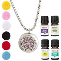 mEssentials Flower of Life Essential Oil Diffuser Necklace Stainless Steel Locket Pendant with 24" Chain+ 4 Essential Oils (Lavender, Peppermint, Inner Calm, Zen) Gift Set