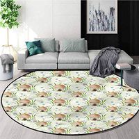RUGSMAT Mushroom Machine Washable Round Bath Mat,Flower Veggies Grass Coffee Table Mat Non-Skid Living Room Carpet Diameter-35
