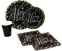 Sparkling Happy Birthday Pack! Disposable Paper Plates, Napkins and Cups Set for 15 (With free extras)