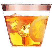100 Premium Plastic Disposable Cups ~ 9 oz Rose Gold Party Cups used as Wine Tumblers, Bachelorette Party Supplies, Wedding Cups, Cocktail Dessert Appetizer Cup (Glassware replacement)