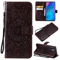 Cfrau Kickstand Wallet Case with Black Stylus for Huawei P30 Pro,Retro Mandala Sunflower PU Leather Magnetic Flip Folio Stand Soft Silicone Card Slots Case with Wrist Strap - Brown