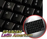 Spanish (Latin American) Non-Transparent Keyboard Sticker for Laptop, Desktop with White Lettering and Black Background