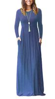 AUSELILY Women Long Sleeve Loose Plain Maxi Dresses Casual Long Dresses with Pockets (L, Beja Blue2)