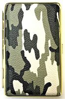Eclipse Gold Frame Camouflage Design Crushproof Leather Wrapped Metal Cigarette Case, 100s, 3101G14C-1 (Green & Black)