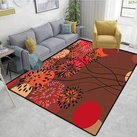 Dandelion Fruit Rug Pads, Floral Patterned Illustration with Wavy Pedicles and Big Dots in Autumn Colors, Durable Rugs - Living, Dinning, Office, Rooms & Bedrrom, Hallway Carpet(2'x 6')