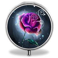 Rose Pill Case, Round Stainless Drug Organizer Container Medicine Cover for Pocket Daily&Weekly
