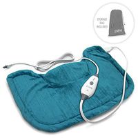 Pure Enrichment PureRelief Neck and Shoulder Heating Pad (Turquoise Blue) - Fast-Heating Technology with Magnetic Neck Closure, 4 Heat Settings, Moist Heat Therapy Option and Convenient Storage Bag
