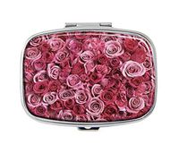 LuxSweet A Lot of Pink Roses Decorative Boxes Silver Rectangular Pill Box Medicine Tablet Holder Wallet Organizer Case for Pocket or Purse