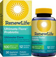 Renew Life Adult Probiotic - Ultimate Flora Ultimate Care Probiotic Supplement - Gluten, Dairy & Soy Free - 100 Billion CFU - 30 Vegetarian Capsules