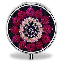 Flower Pill Case, Round Stainless Drug Organizer Container Medicine Cover for Pocket Daily&Weekly
