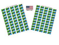 Made in USA! 100 Country Flag 1.5" x 1" Self Adhesive World Flag Scrapbook Stickers, Two Sheets of 50, 100 International Sticker Decal Flags Total (Tanzania)