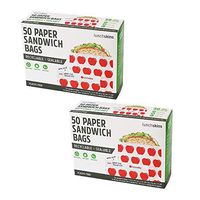 Lunchskins Recyclable + Sealable Paper Sandwich Bags, Apple, 2-Pack