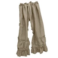 Linen Loose Pants for Women,Casual Wide Leg Solid Color Ruffle Hem Elastic Waisted Trousers (XXXXXL, Gray)