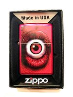 Zippo Custom Lighter - Monster's Mouth LIps with Red Eye Inside - Regular Candy Apple Red