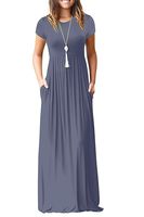 VIISHOW Women's Short Sleeve Loose Plain Maxi Dresses Casual Long Dresses with Pockets (XS, Purple Gray)