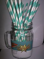Light Aqua Striped, Vintage Paper Drinking Straws -100 COUNT - Twilight Parties