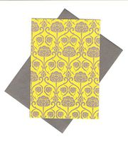 Floral Themed Set of 8 Blank Notecards ~ Gray Floral on Yellow (3.75" x 5"; Gray Envelopes)