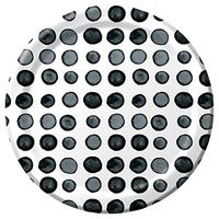 Creative Converting 8 Count Dotted Licorice Round Premium Paper Luncheon Plates, Black/White, 8"