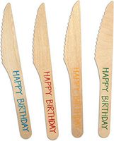 CaterEco 200-Piece Birchwood Compostable Knives, Happy Birthday Print