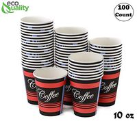 100 Pack - 10oz Classic Durable Disposable Paper Coffee Hot Cups For Hot/Cold Drink, Coffee, Tea, Cocoa, Travel, Office, Home, Cider, Hot Chocolate, To go, by EcoQuality (10 ounce - 100 Count Cups)