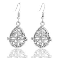 GIONO Filigree Leaf Drop Cage Openable Aromatherapy Essential Oil Diffuser Locket Lava Stone Earring Set